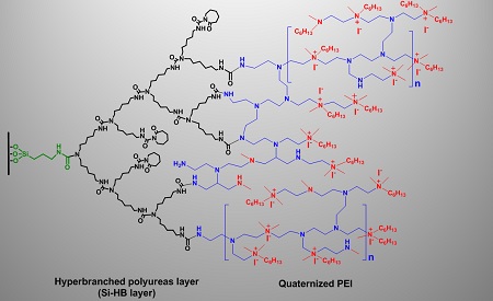 Branched polymer with quaternary ammonium ions attached