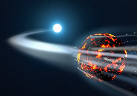 Artistic impression of a planetesimal on collision course with a white dwarf star. | Illustration Amanda Smith / University of Cambridge