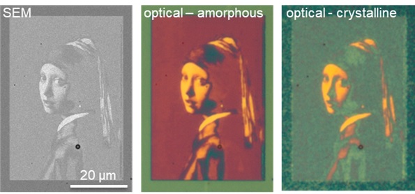 Images of Girl with a Pear Earring, in greyscale and true colours created by hight-differences in a thin film