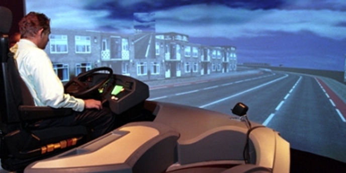 A person in a simulator