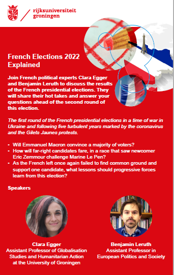 Flyer webinar French Elections UG Groningen 2022