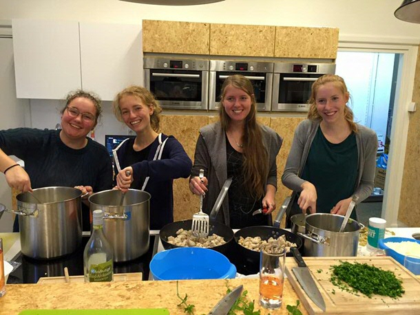 Dora (left) and friends in the UCG Canteen in 2016