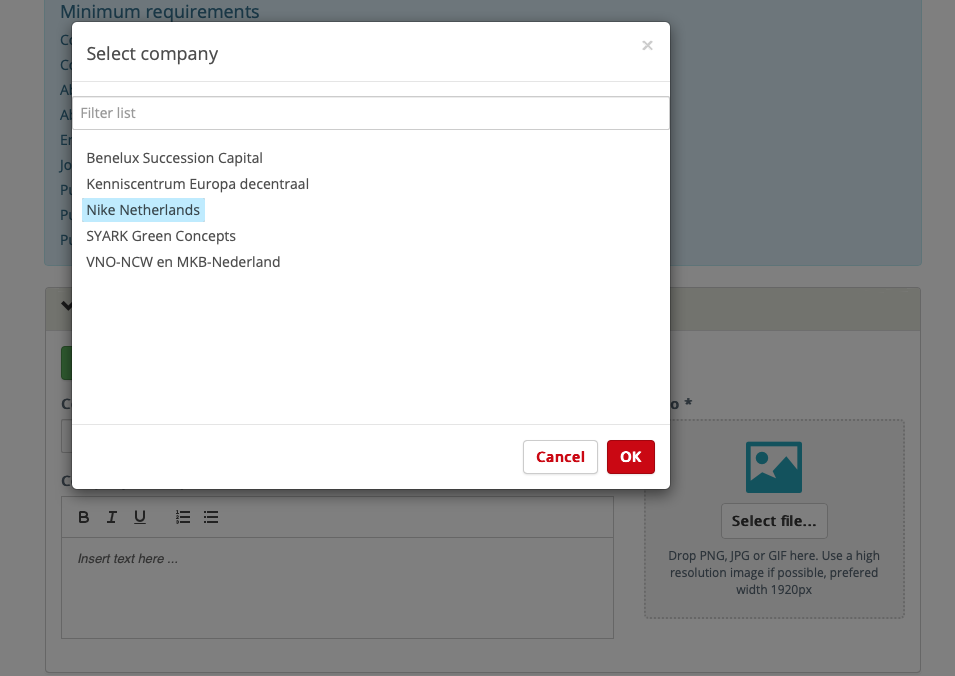 Use an existing company profile.