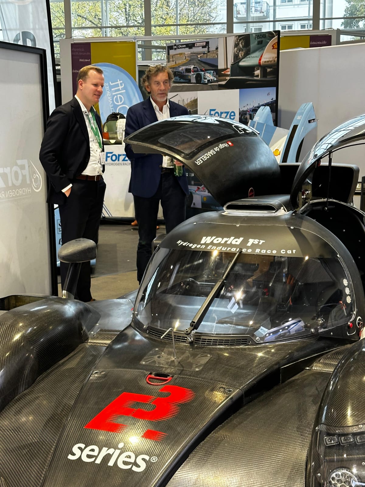 A hydrogen-powered race car featured among the exhibition highlights